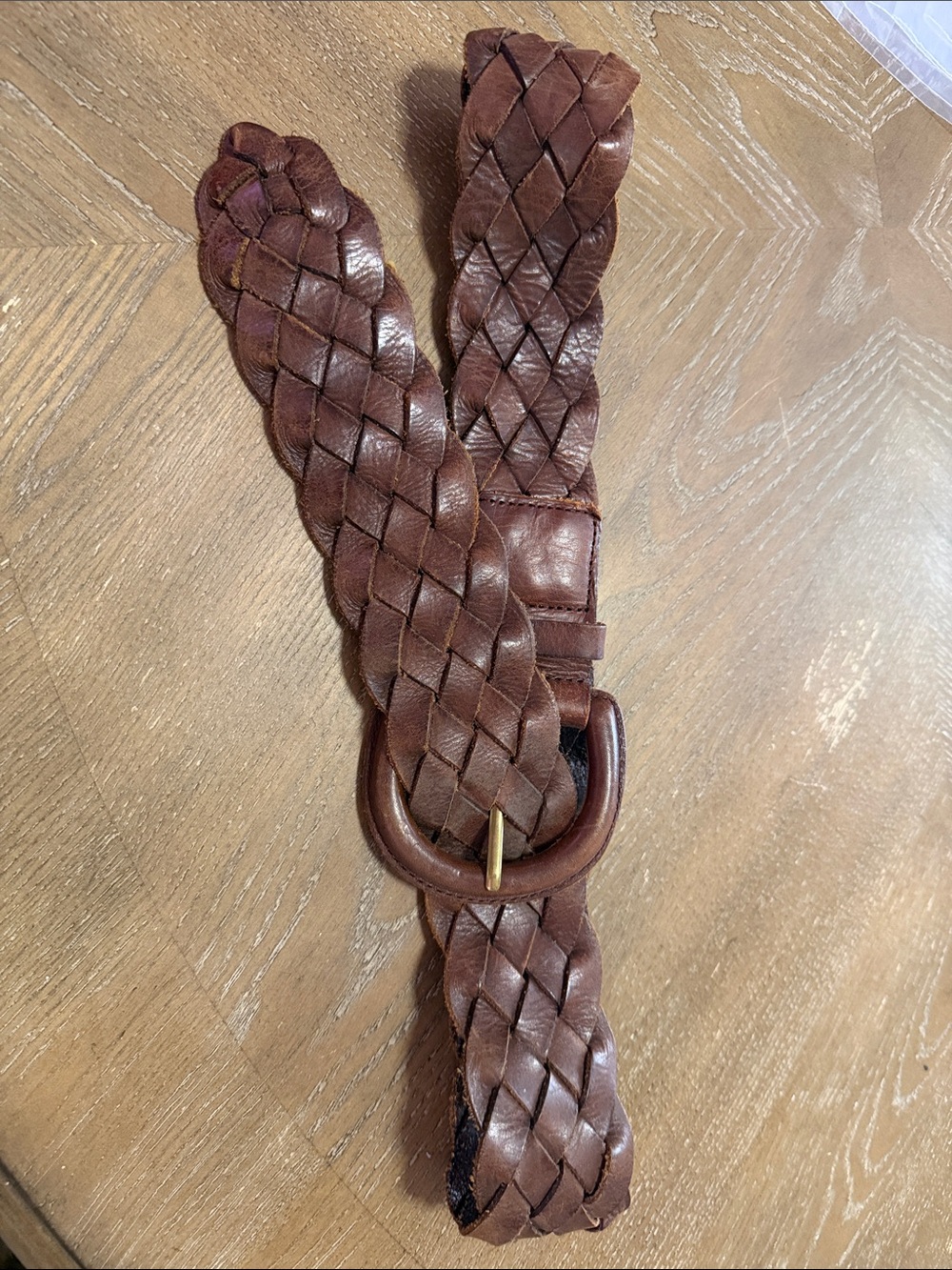 Banana Republic Medium Braided Brown Leather Belt with Round Buckle